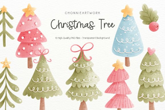 Download Watercolor Christmas Tree Clipart Bundle - Bundle Collection