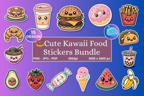 Download Printable Kawaii Food Stickers Bundle - Bundle Collection