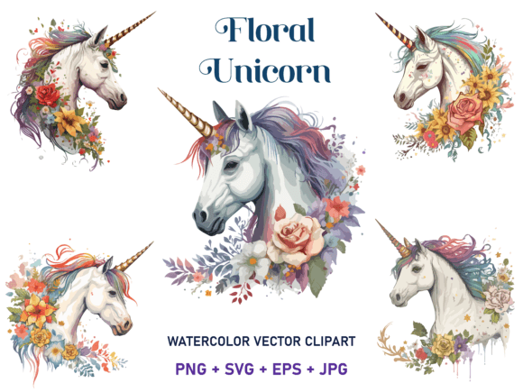 Download Watercolor Floral Unicorn Vector Clipart - Floral Collection