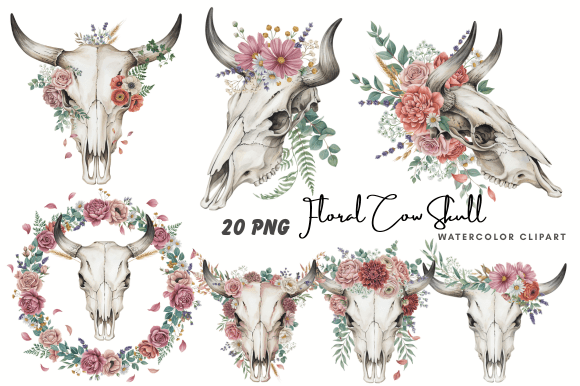 Download Floral Cow Skull Bull Skull Boho Clipart - Floral Collection