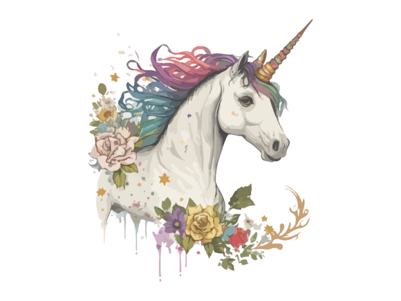 Download Watercolor Floral Unicorn Vector Clipart - Floral Collection
