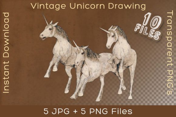 Download White Unicorn Horses Vintage Art Drawing - Unicorn Collection