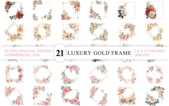 Download Luxury Gold Frame with Floral PNG - Floral Collection