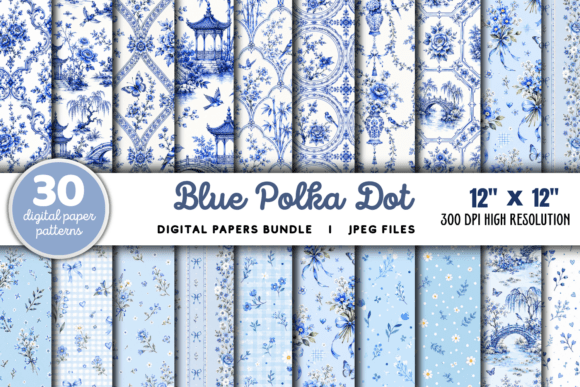 Download Blue Polka Dot Digital Patterns Bundle - Bundle Collection