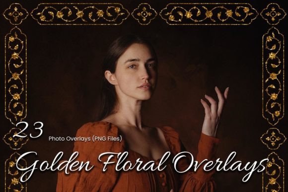 Download 23 Golden Floral Photoshop Overlay - Floral Collection