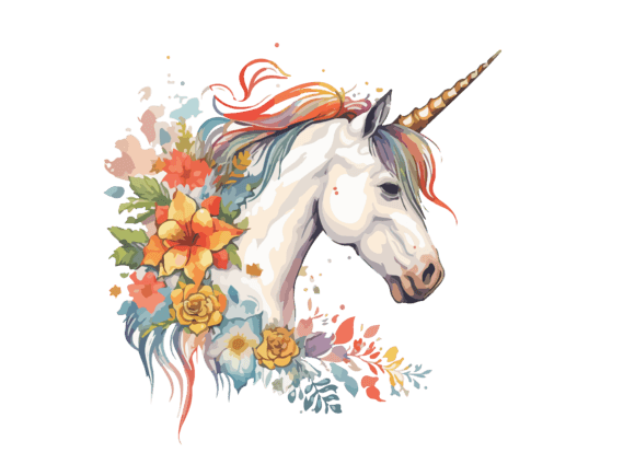 Download Watercolor Floral Unicorn Vector Clipart - Floral Collection