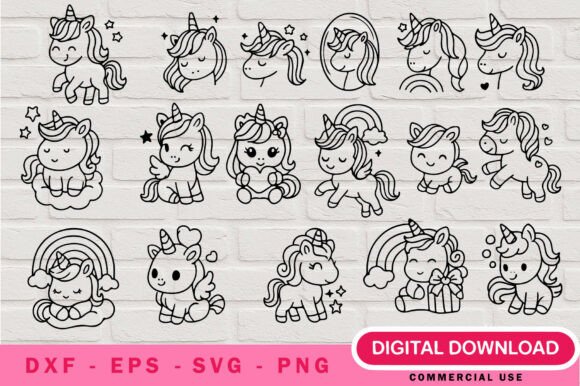 Download Girls Unicorn Outline SVG Bundle - Bundle Collection