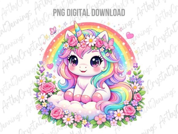 Download Cute Floral Rainbow Unicorn PNG - Floral Collection