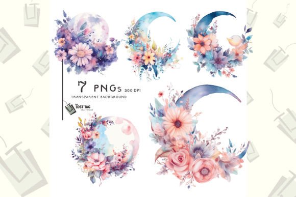 Download Floral Crescent Moon Clipart Sublimation - Floral Collection