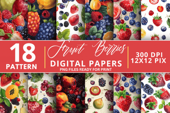 Download Fruit Berries Digital Paper PNG Bundle - Bundle Collection