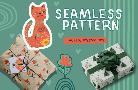 Download Folk Cat &amp; Floral Seamless Patterns - Floral Collection