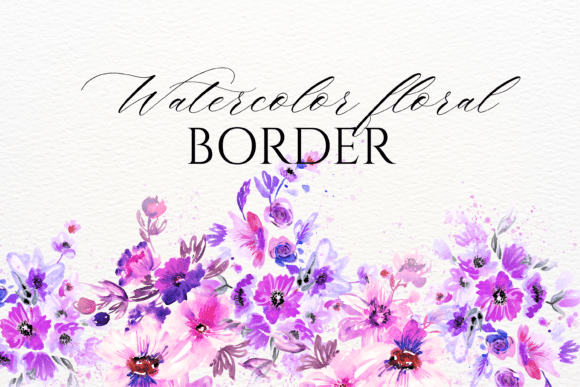 Download Watercolor Purple Floral Border PNG - Floral Collection