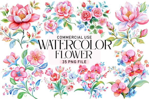 Download Watercolor Flower Clipart Bundle - Bundle Collection