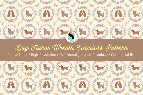 Download Dog Floral Wreath Seamless Pattern PNG - Floral Collection