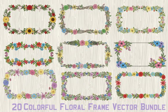 Download 20 Colorful Floral Frame Vector Bundle - Bundle Collection