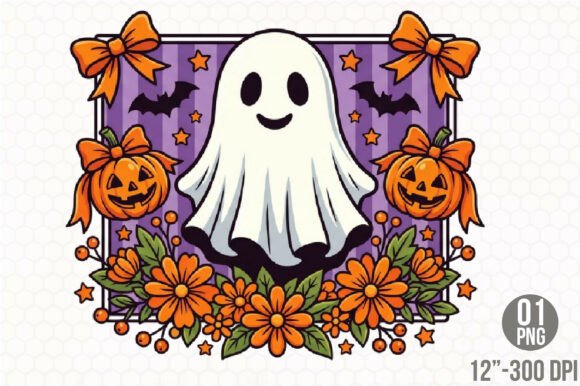 Download Preppy Floral Ghost Retro Halloween PNG - Floral Collection