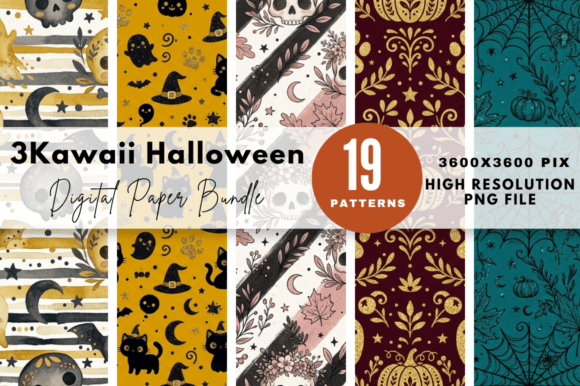 Download Kawaii Halloween Digital Paper Bundle - Bundle Collection