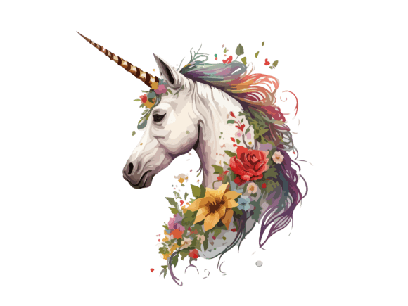 Download Watercolor Floral Unicorn Vector Clipart - Floral Collection