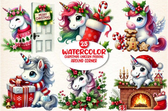 Download Christmas Unicorn Peeking Around Corner - Premium Resources