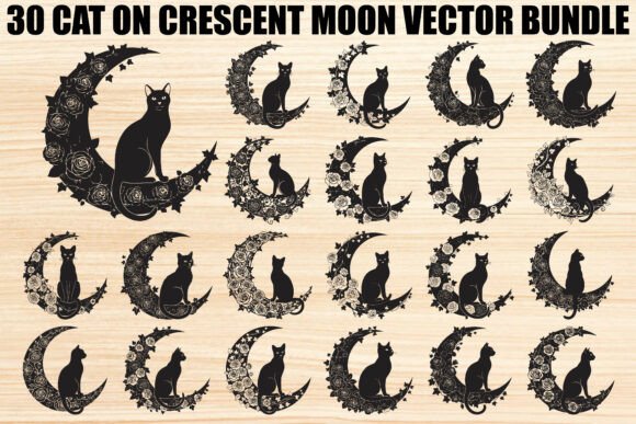 Download Cat on Crescent Moon Bundle - Bundle Collection