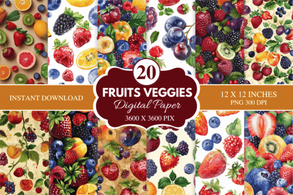 Download Fruits Veggies Digital Paper Bundle - Bundle Collection