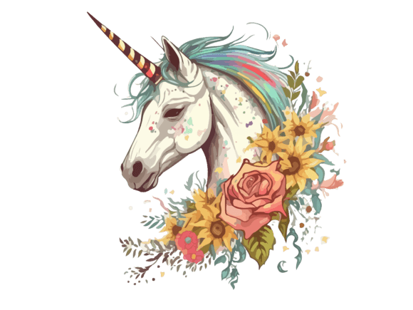 Download Watercolor Floral Unicorn Vector Clipart - Floral Collection