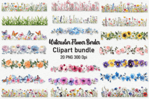 Download Watercolor Flower Borders Clipart Bundle - Bundle Collection