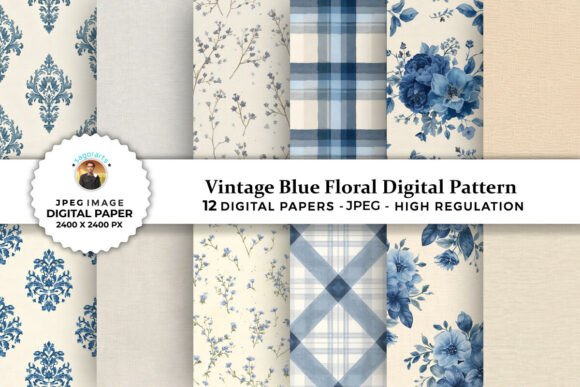 Download Vintage Blue Floral Digital Patterns - Floral Collection