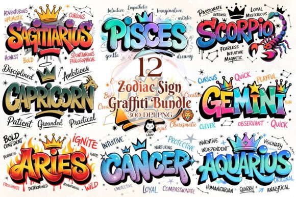 Download Zodiac Sign Graffiti Sublimation Bundle - Bundle Collection