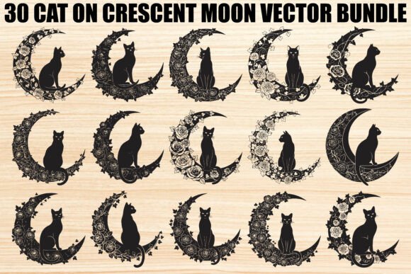 Download Cat on Crescent Moon Bundle - Bundle Collection