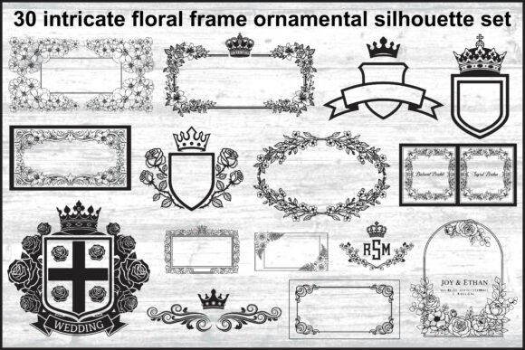 Download 30 Intricate Floral Frame Silhouette Set - Floral frame silhouette Collection