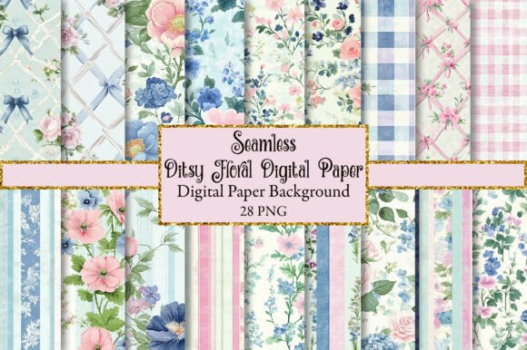 Download Pink &amp; Blue Ditsy Floral Digital Paper - Floral Collection