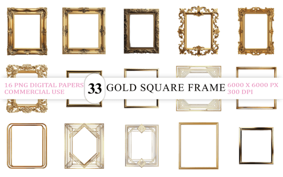 Download Gold Square Frame PNG Bundle - Bundle Collection