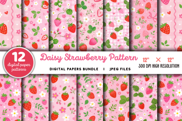 Download Daisy Strawberry Pattern Paper Bundle - Bundle Collection