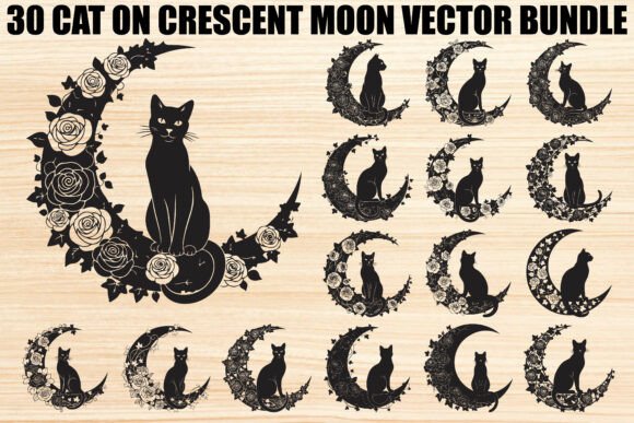 Download Cat on Crescent Moon Bundle - Bundle Collection