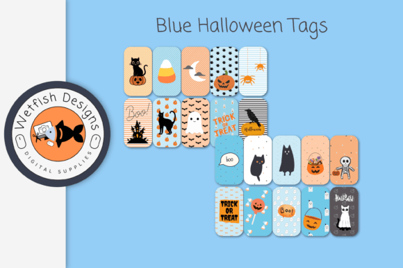 Download Blue Halloween Scrapbook Tags Stickers - Halloween scrapbook Collection