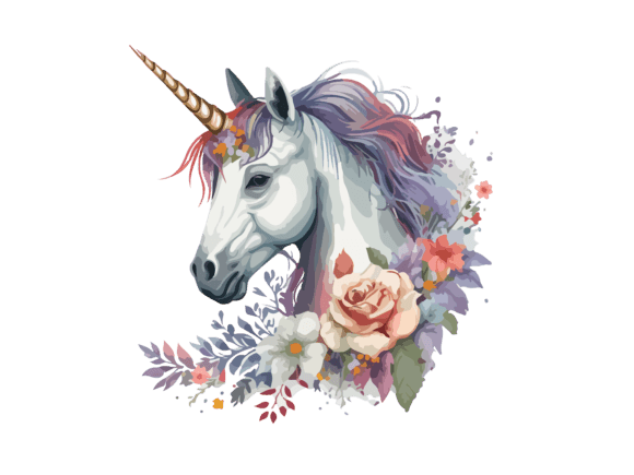 Download Watercolor Floral Unicorn Vector Clipart - Floral Collection