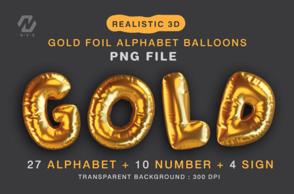 Download Gold Foil Alphabet Balloon Realistic PNG - Premium Bundle